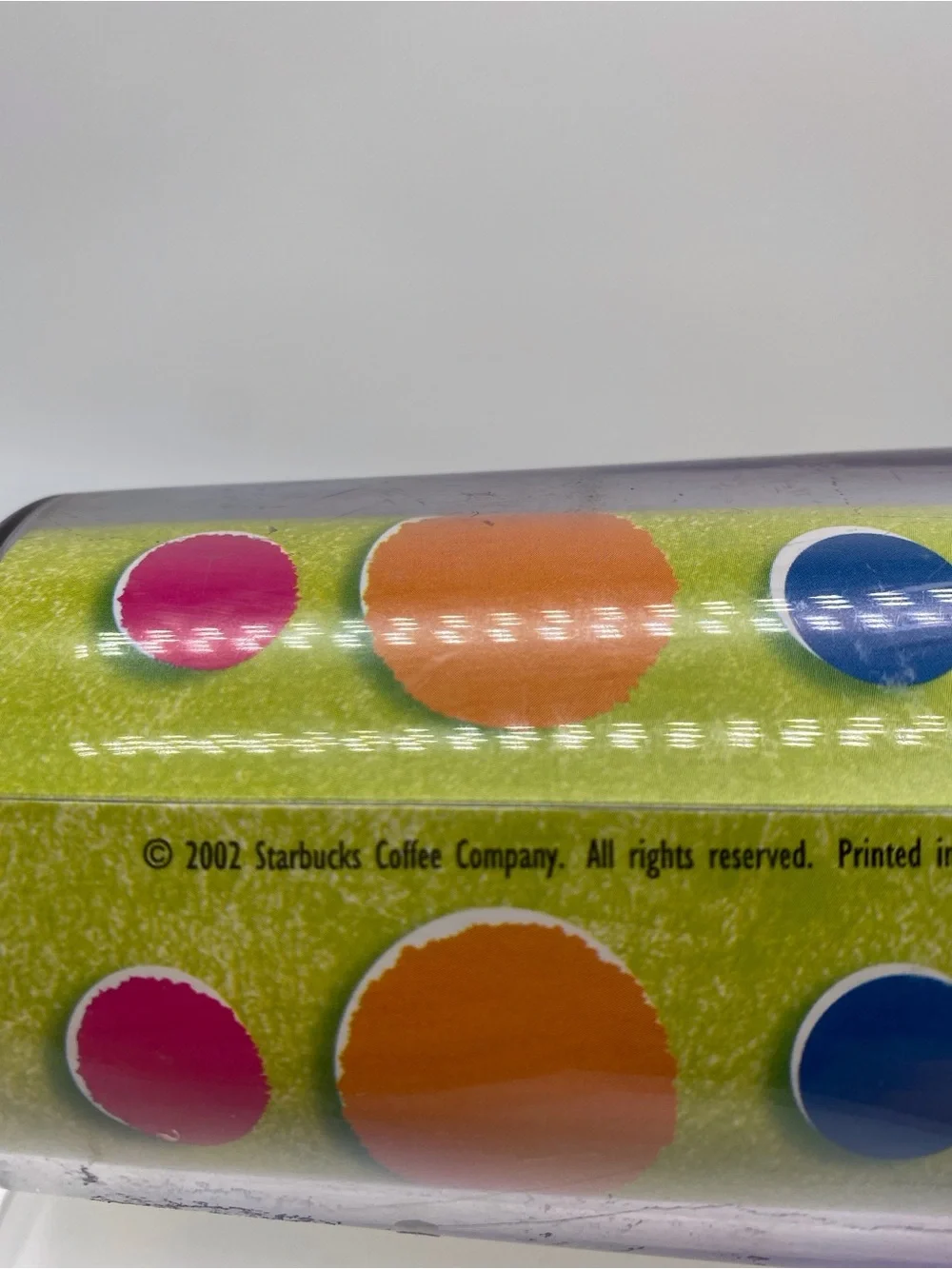 2002 Starbucks Lime Green Tumbler with Pink Yellow Blue Polka Dots